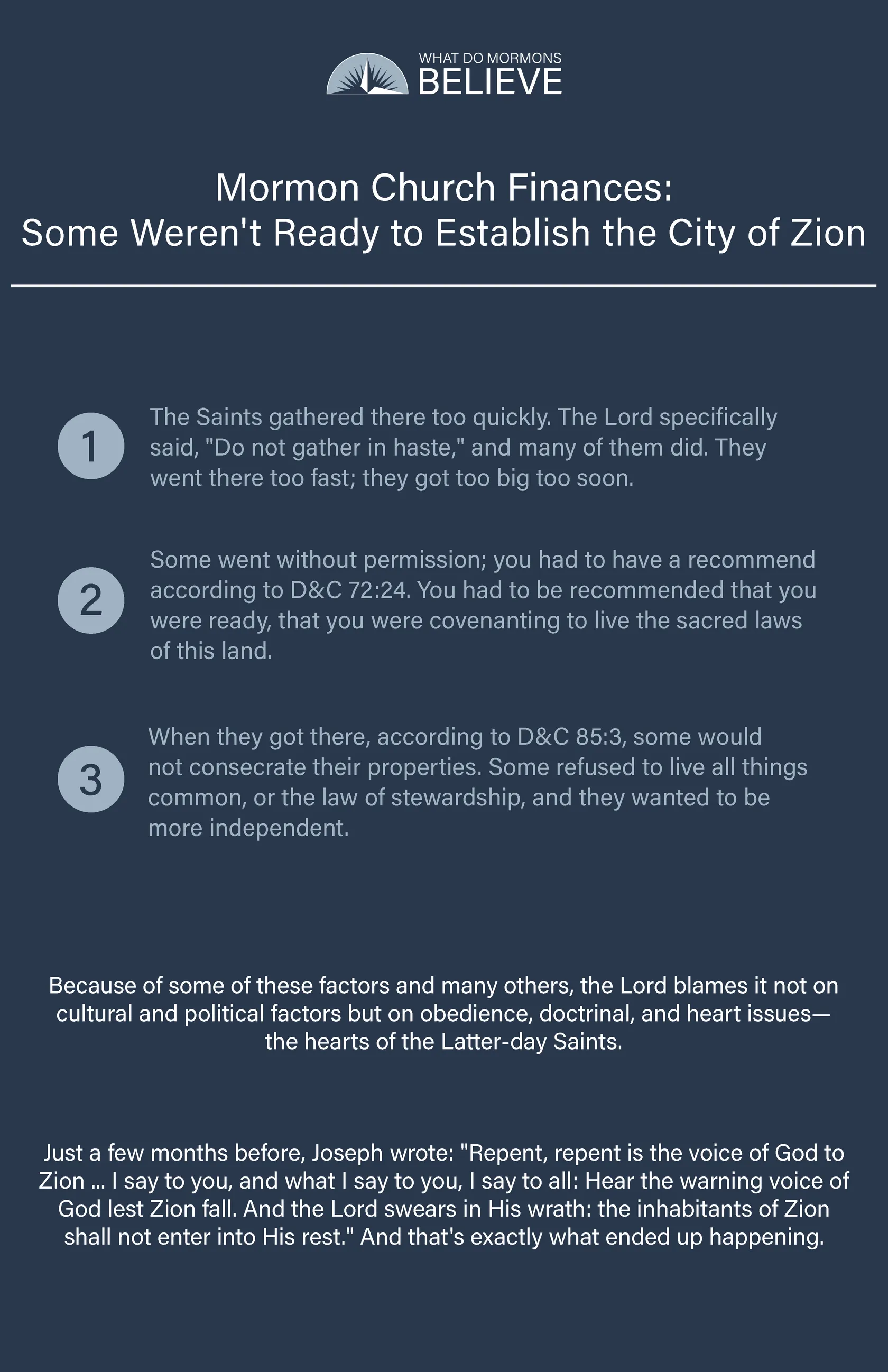 Mormon Church Finances: Some Weren't Ready to Establish the City of Zion