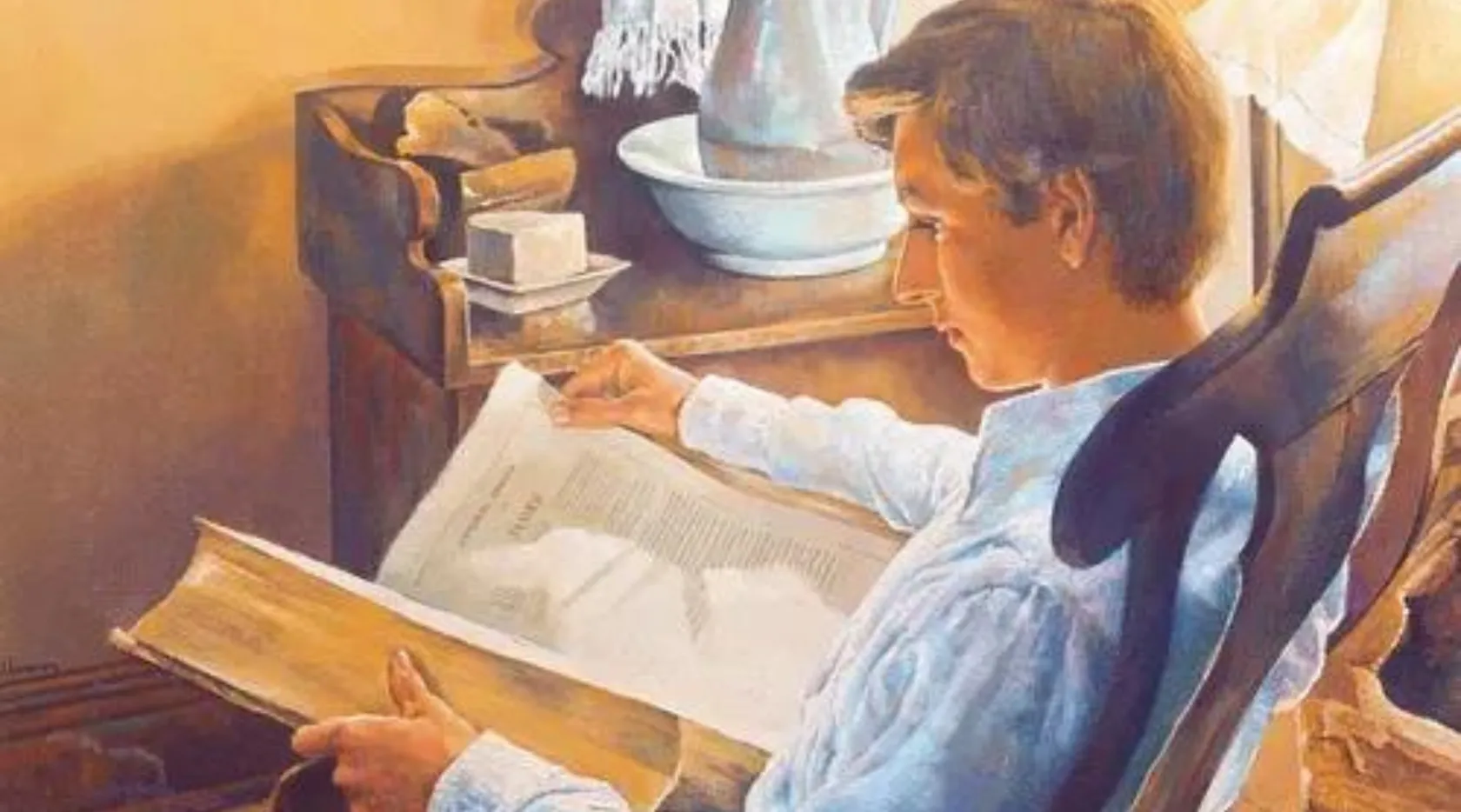 Joseph Smith translating the Book of Mormon with seer stones