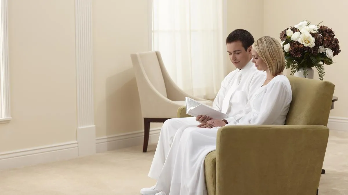 Mormon temple garments and ceremonial robes representing sacred religious clothing in The Church of Jesus Christ of Latter-day Saints