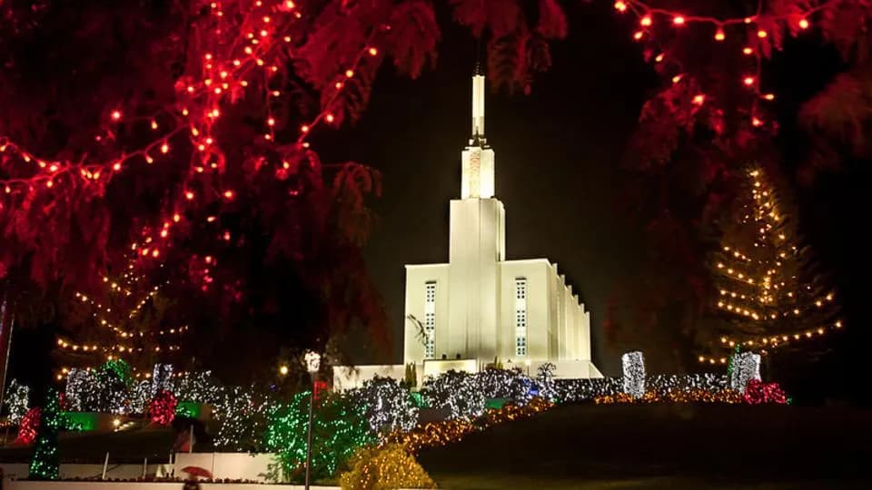 Family gathered together during Christmas celebration in Mormonism