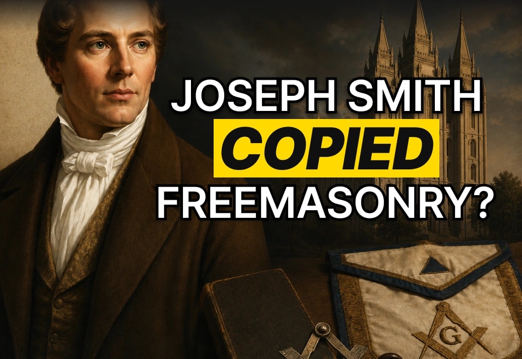"Joseph Smith Copied Freemasonry?" over a portrait of Joseph Smith and a Masonic apron.
