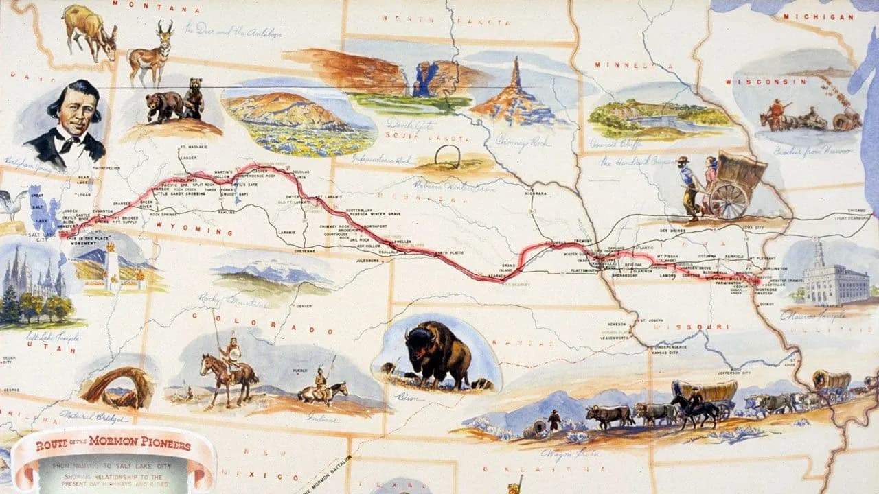 Map showing the journey west of Mormon pioneers from Jerusalem through the Arabian Peninsula