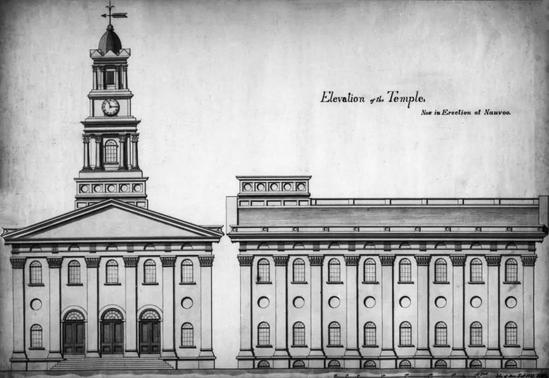 Drawing of the Nauvoo Illinois temple by Weeks, depicting the structure Joseph Smith knew during his time in the city