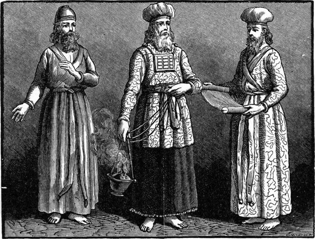 Ancient Israeli priest garments compared to Mormon temple clothing, illustrating biblical roots