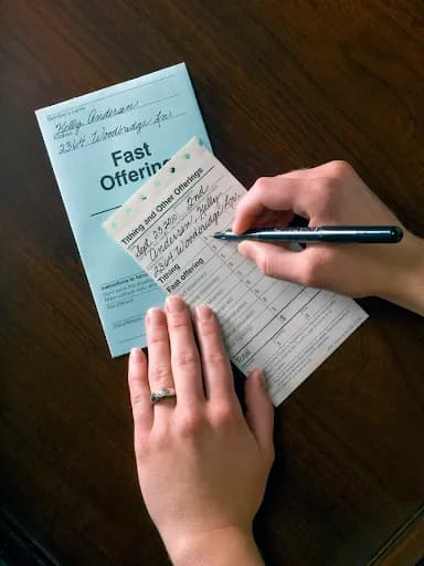 Tithing slip representing Mormon Church finances and tithing contributions