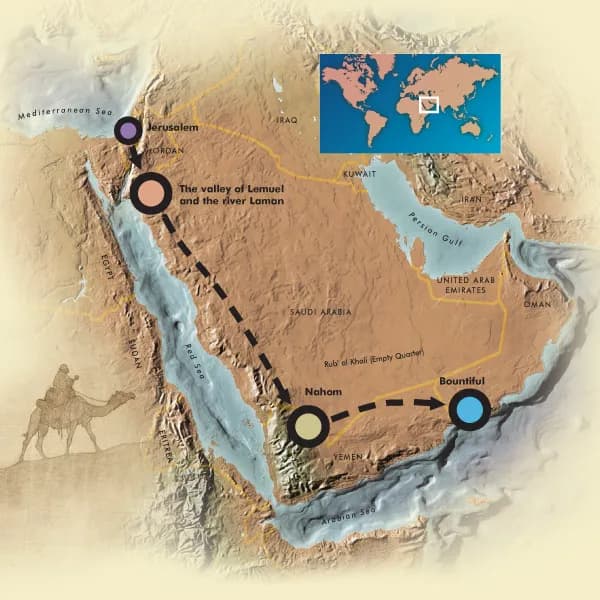Steep granite cliffs and a stream in a desert valley, a proposed location for the Book of Mormon's Valley of Lemuel