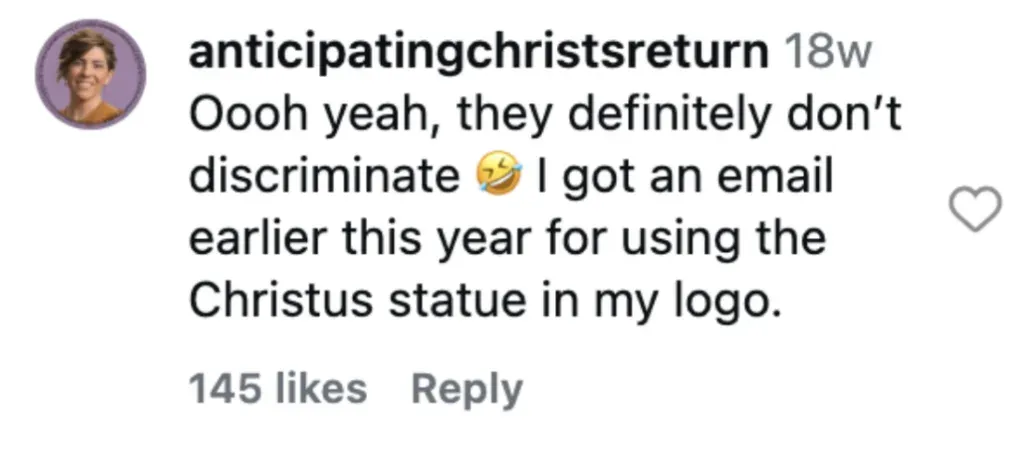 Social media screenshot showing discussion about Church logo and branding concerns
